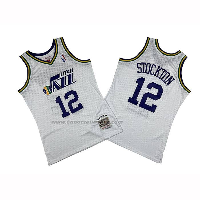 Maglia Utah Jazz John Stockton No 12 Mitchell & Ness 1991-92 Bianco
